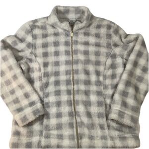 Croft &‎ Barrow Fleece Gold Zipper Jacket Buffalo  Gray, White Size Large L11